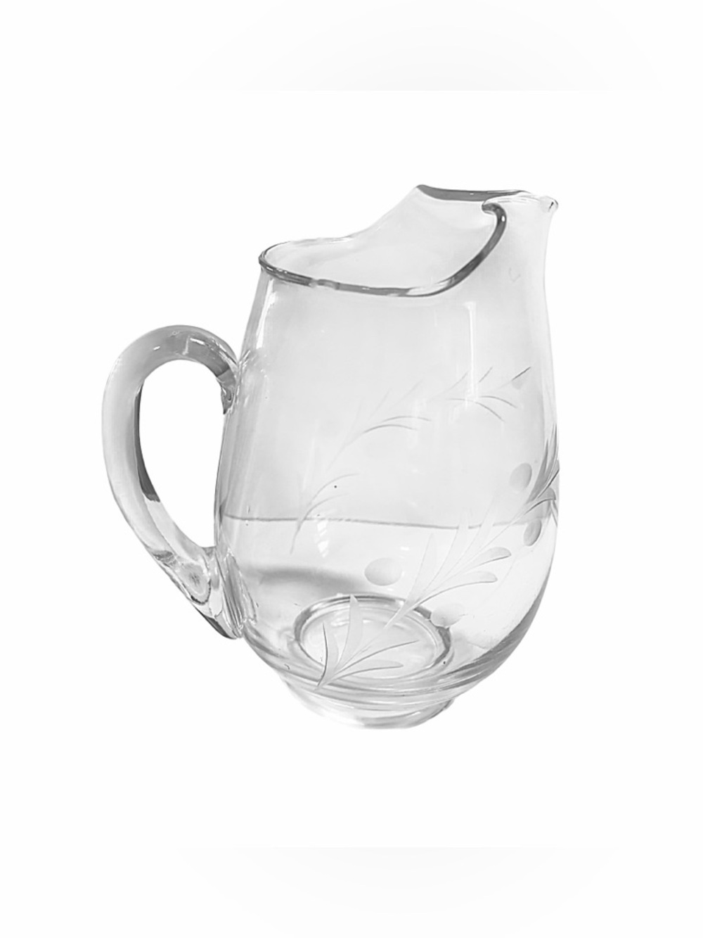 Vintage 7” Etched Glass Pitcher Wheat Pattern